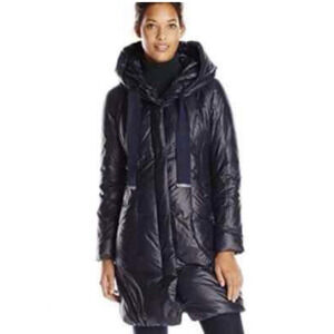Elie Tahari Lisa Down Coat Large Goose Puffer Black Pillow Collar